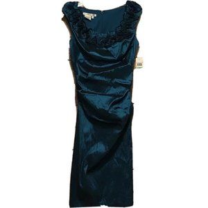 Maggy‎ London Womens Dress Blue Ruffle Midi Scoop Neck Stretch Sleeveless 8 New